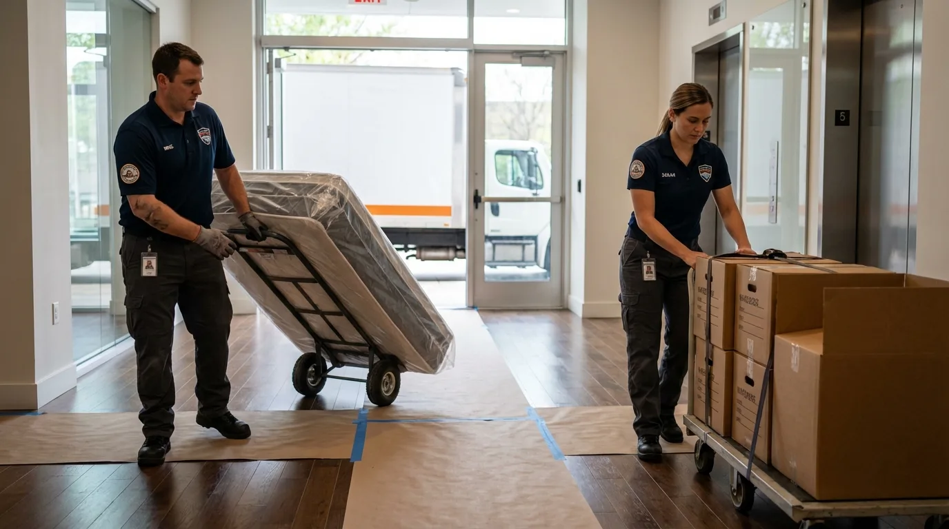 Professional apartment movers loading elevator in Frostproof, FL